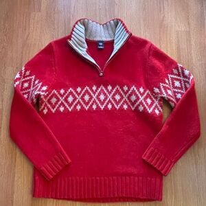 GAP Holiday Christmas Sweater Mens Red Small 100% Lambs Wool